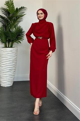 Meridan Üstü Drape Krep Abiye Bordo