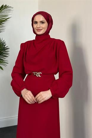 Meridan Üstü Drape Krep Abiye Bordo