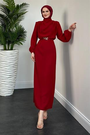 Meridan Üstü Drape Krep Abiye Bordo