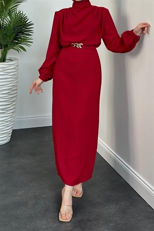 Meridan Üstü Drape Krep Abiye Bordo