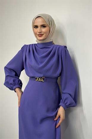 Meridan Üstü Drape Krep Abiye Lila