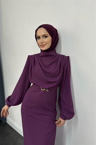 Meridan Üstü Drape Krep Abiye Mor