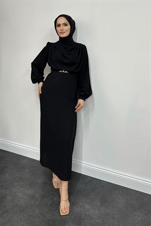 Meridan Üstü Drape Krep Abiye Siyah