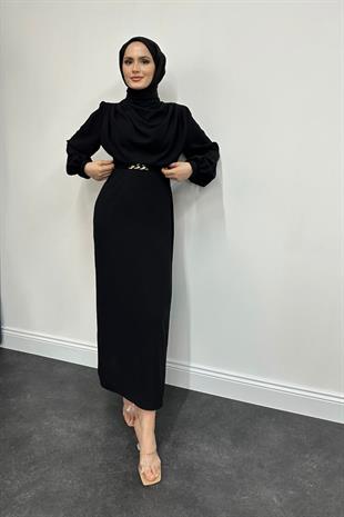 Meridan Üstü Drape Krep Abiye Siyah
