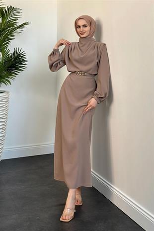 Meridan Üstü Drape Krep Abiye Toprak