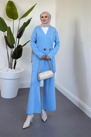 Merista Metal Düğmeli Triko Takım Bebe Mavisi