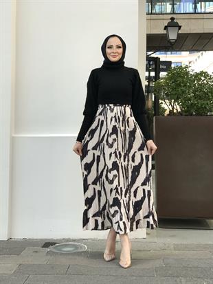 Mermer Desen Piliseli Etek Kahverengi