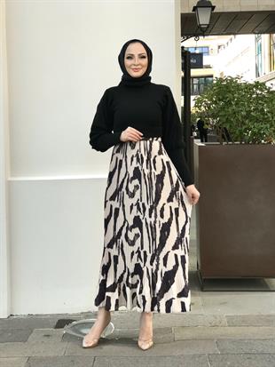 Mermer Desen Piliseli Etek Kahverengi