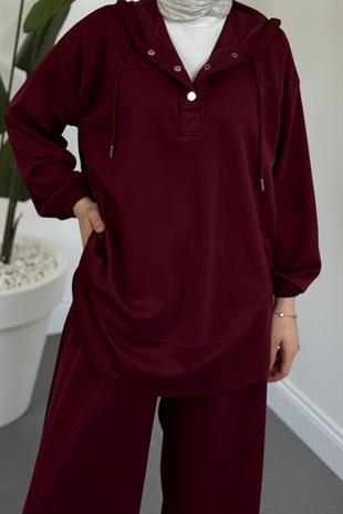 Mihra Kapüşonlu Takım Bordo