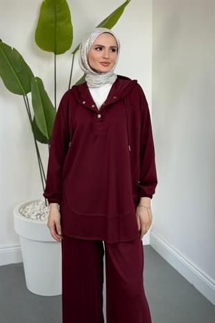 Mihra Kapüşonlu Takım Bordo