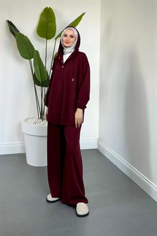 Mihra Kapüşonlu Takım Bordo