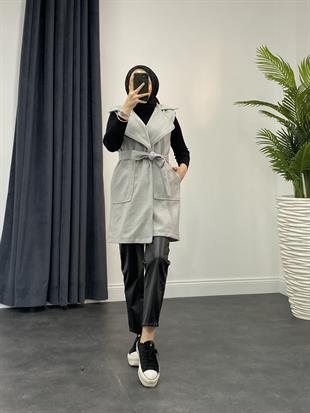 Mihver Kaşe Cepli Yelek Gri