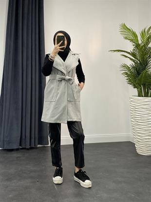 Mihver Kaşe Cepli Yelek Gri