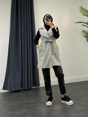 Mihver Kaşe Cepli Yelek Gri