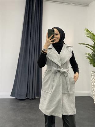 Mihver Kaşe Cepli Yelek Gri