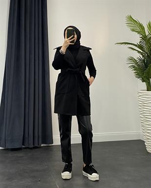 Mihver Kaşe Cepli Yelek Siyah