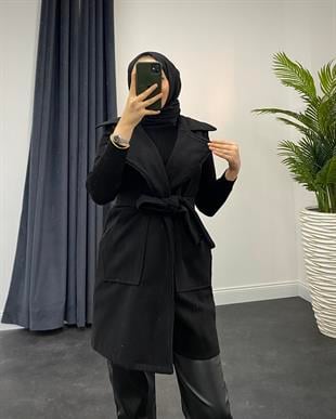 Mihver Kaşe Cepli Yelek Siyah