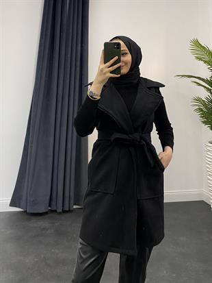 Mihver Kaşe Cepli Yelek Siyah