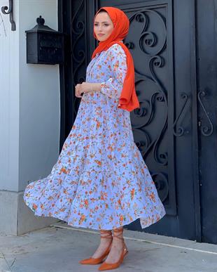 Minik Çiçekli Elbise Turuncu