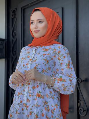 Minik Çiçekli Elbise Turuncu