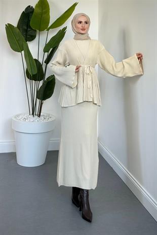 Miren Jileli Hırka Takım Krem