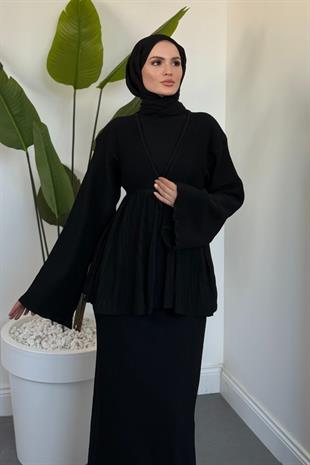 Miren Jileli Hırka Takım Siyah