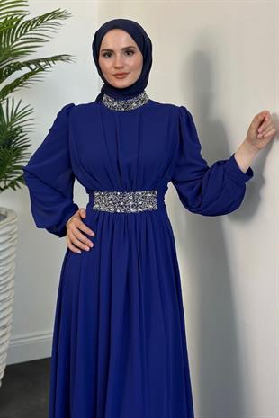 Mishe Şifon Abiye İndigo