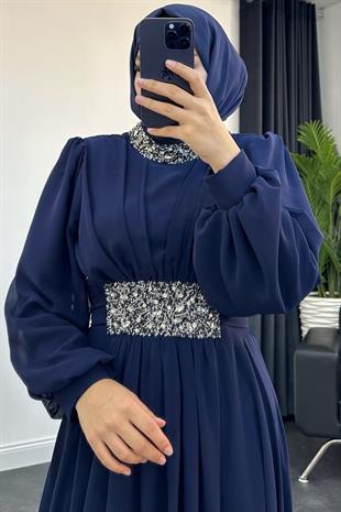 Mishe Şifon Abiye Lacivert