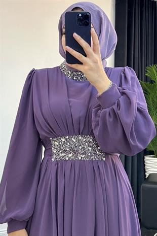Mishe Şifon Abiye Lila