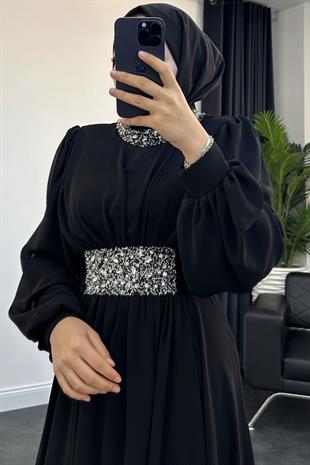 Mishe Şifon Abiye Siyah