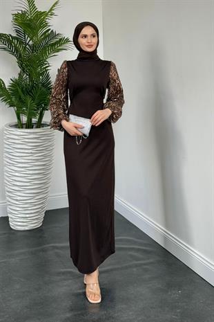 Mogy Kolları Payet Krep Abiye Kahverengi