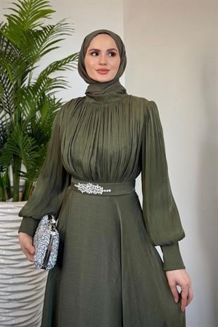 Molinna Beli Taşlı Janjan Abiye Haki