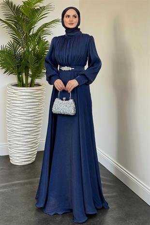 Molinna Beli Taşlı Janjan Abiye Lacivert