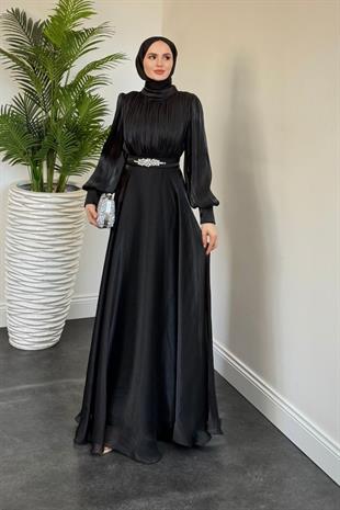 Molinna Beli Taşlı Janjan Abiye Siyah