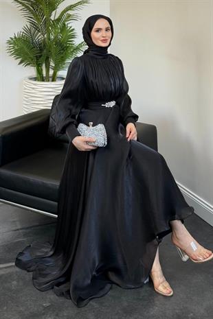 Molinna Beli Taşlı Janjan Abiye Siyah