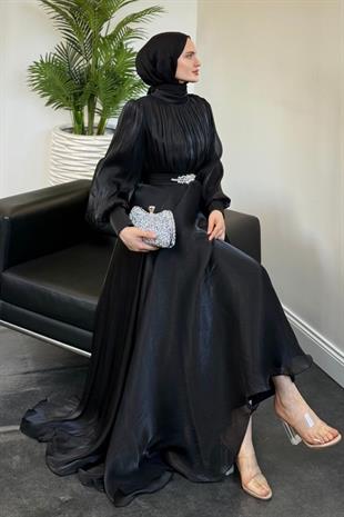 Molinna Beli Taşlı Janjan Abiye Siyah