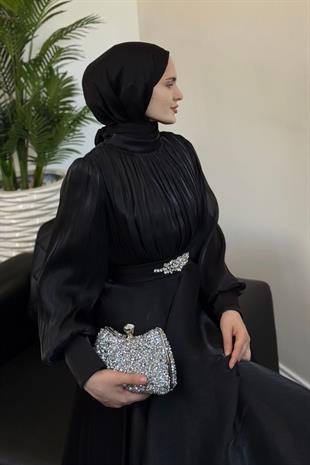 Molinna Beli Taşlı Janjan Abiye Siyah