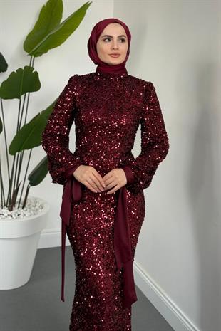 Moressa Pul Payet Balık Abiye Bordo