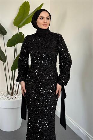 Moressa Pul Payet Balık Abiye Siyah