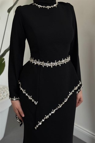 Mystera Taşlı Abiye Siyah
