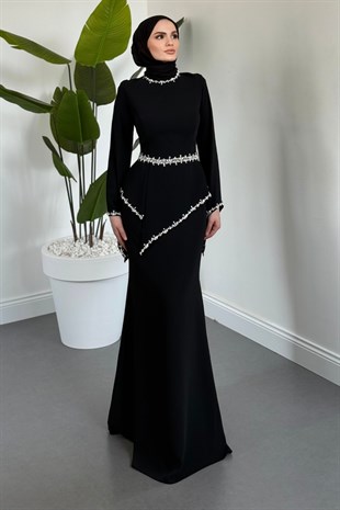 Mystera Taşlı Abiye Siyah