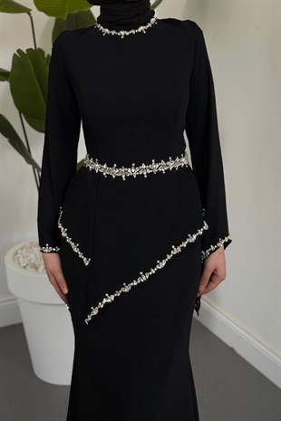 Mystera Taşlı Abiye Siyah