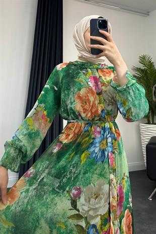 Nadya Astarlı Şifon Elbise Yeşil