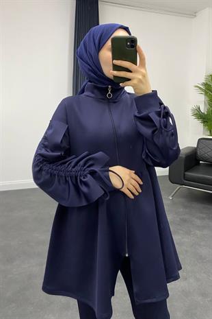 Narcisa Kolu Büzgülü Scuba Takım Lacivert