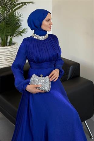 Talya Boynu Taşlı Abiye Sax