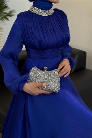 Talya Boynu Taşlı Abiye Sax