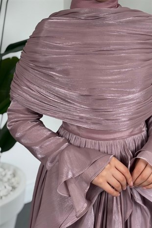 Naruna Pelerinli Fırfırlı Abiye Rose