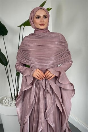 Naruna Pelerinli Fırfırlı Abiye Rose