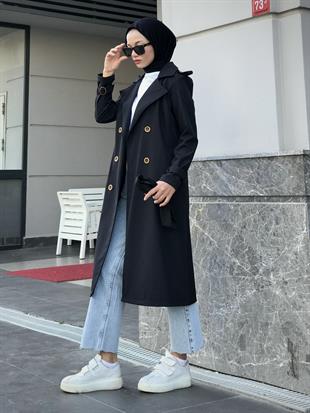 Nasa Apoletli Trençkot Siyah