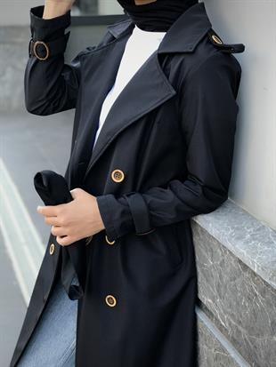 Nasa Apoletli Trençkot Siyah